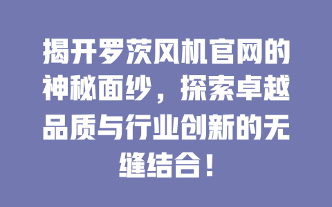 揭開羅茨風(fēng)機(jī)官網(wǎng)的神秘面紗，探索卓越品質(zhì)與行業(yè)創(chuàng)新的無縫結(jié)合！ 一