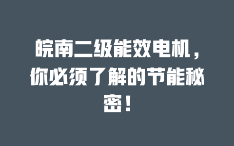 皖南二級(jí)能效電機(jī)，你必須了解的節(jié)能秘密！ 一